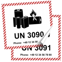 Transportaufkleber UN 3090, UN 3091 Lithium Metall Akkus 