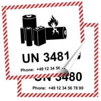 Transportaufkleber UN 3480, UN 3481 Lithium Ionen Akkus 
